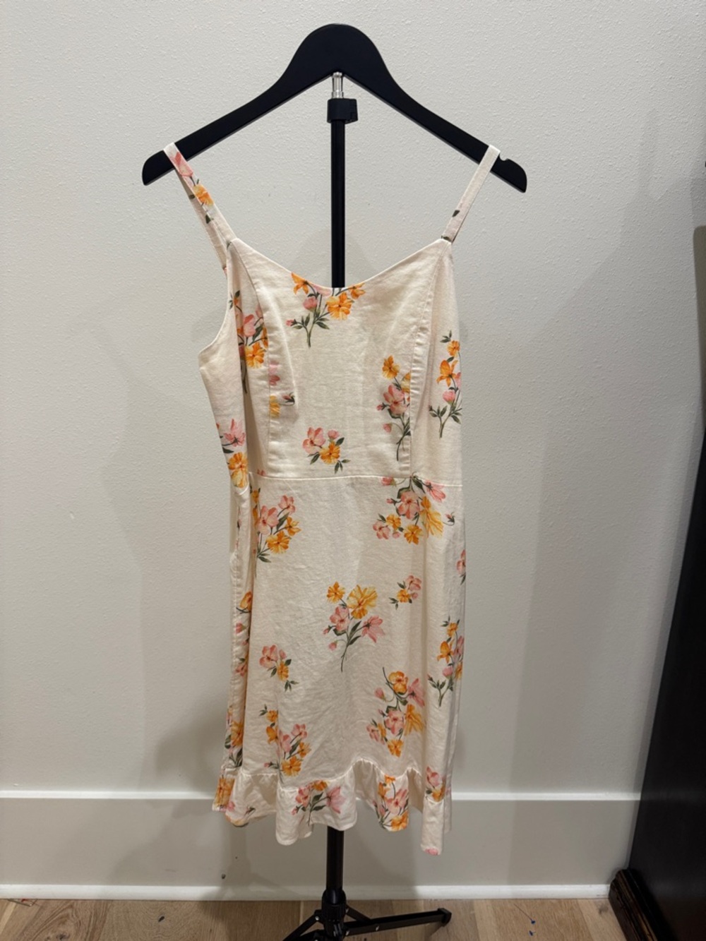 Old Navy Cream Floral Midi Dress with Pink and‎ Yellow Blooms